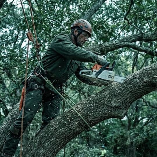 Tree trimmer at work